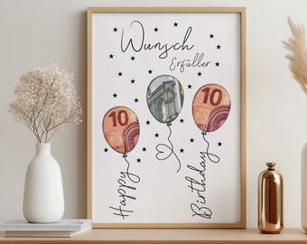 Geldgeschenk Geburtstag | Wunscherfüller Ballons | Kreative Geldgeschenk Vorlage | Last Minute Geburtstagsgeschenk | PDF Digital Download