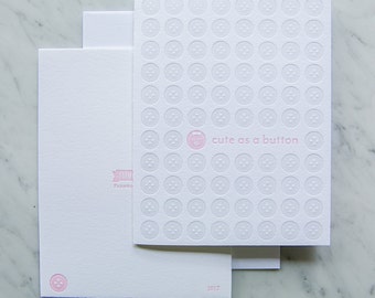 Cute as a Button! Letterpress Baby Girl cards, expectation cards, Pink