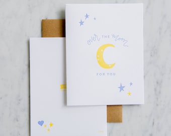 Over the Moon - Love Card - Baby Card - Letterpress