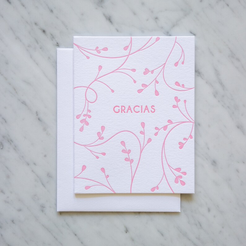 Gracias floral two color letterpress thank you card box set of 6