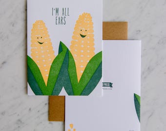 All Ears - Corn - Letterpress - Friendship cards