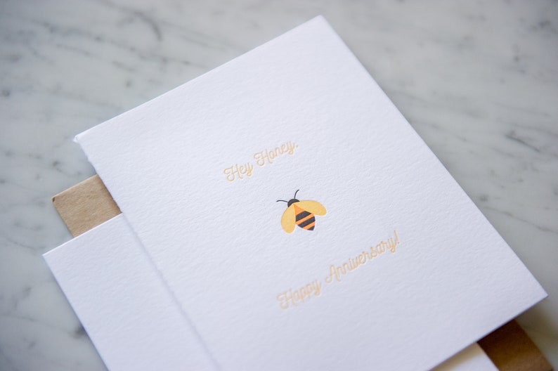 Happy Anniversary Honey letterpress Anniversary card with bee beekeeping image 2