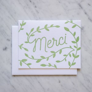 Green Vine Merci Thank you Letterpress Card image 1