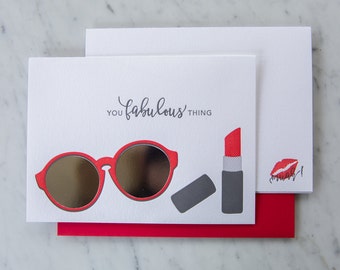 Fabulous You Foil Card, Bridesmaids or Mothers, silver, lipstick and sunglasses