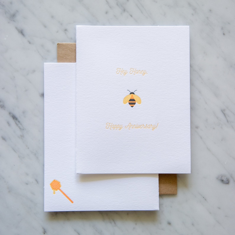 Happy Anniversary Honey letterpress Anniversary card with bee beekeeping image 1