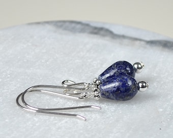 Lapis Lazuli Drop Earrings, Royal Blue Gemstone Earrings