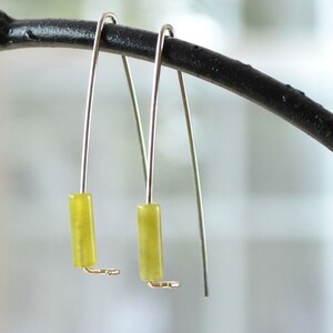 Olive Jade Modern Earring, Yellow Green Gemstone Earrings, Long Sleek Earrings, Sterling Silver Gemstone Earrings image 3