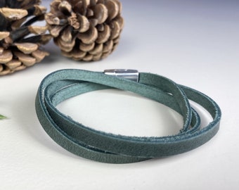 Suede Leather Wrap Bracelet, Forest Green Bracelet, Leather Wrist Strap, Multi Wrap Bracelet