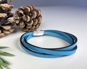 Leather Wrap Bracelet, Turquoise Blue Bracelet, Leather Wrist Strap, Multi Wrap Bracelet