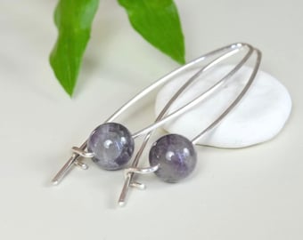 Amethyst Earrings, Long Earrings, Sterling Silver Threader Earrings