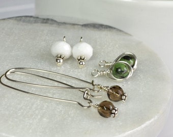 Jade Earring Set, Interchangeable Earrings, Gemstone Earring Set