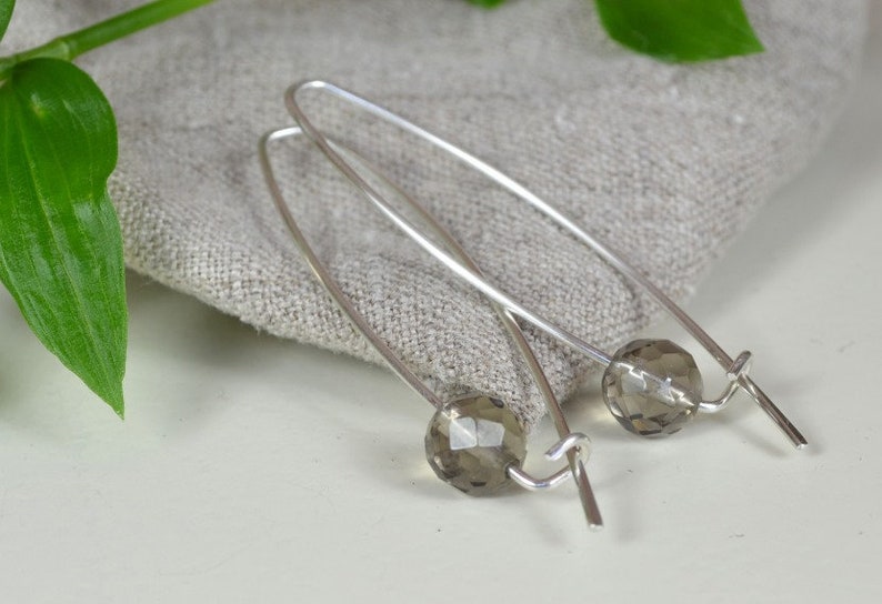 Smoky Quartz Earrings, Long Earrings, Sterling Silver Threader Earrings image 5