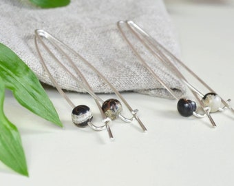Painted Jasper Earrings, Sterling Silver Earrings, Threader Earrings