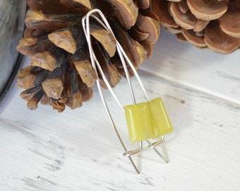 Olive Jade Earrings, Yellow Gemstone Sterling Silver Earrings