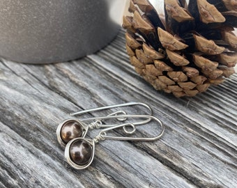 Brown Swarovski Pearl Earrings, Silver Spiral Earring, Interchangeable Earrings