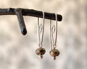 Pyrite Earring, Metallic Earrings, Spiral Hoop Earring, Geometric Hoop Earring, Hoop With Stone