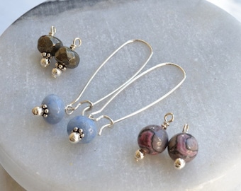 Gemstone Earring Set, Interchangeable Earrings, Blue Pink Grey Earrings