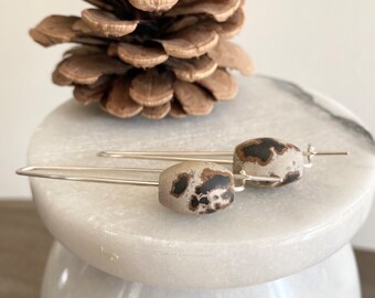 Painted Jasper Earrings, Sterling Silver Earrings, Threader Earrings