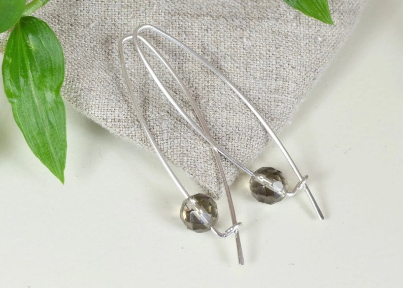 Smoky Quartz Earrings, Long Earrings, Sterling Silver Threader Earrings image 1