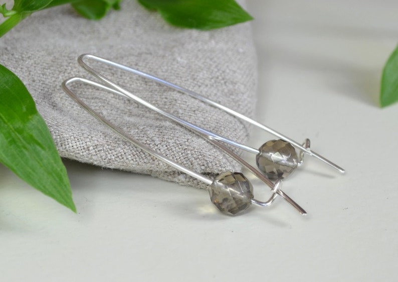 Smoky Quartz Earrings, Long Earrings, Sterling Silver Threader Earrings image 6