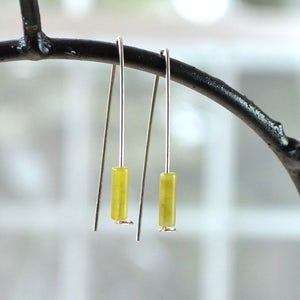 Olive Jade Modern Earring, Yellow Green Gemstone Earrings, Long Sleek Earrings, Sterling Silver Gemstone Earrings image 4