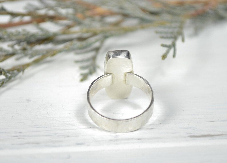 Handcrafted Ring Lemon Quartz Wide Band Ring Rectangle Gemstone Ring