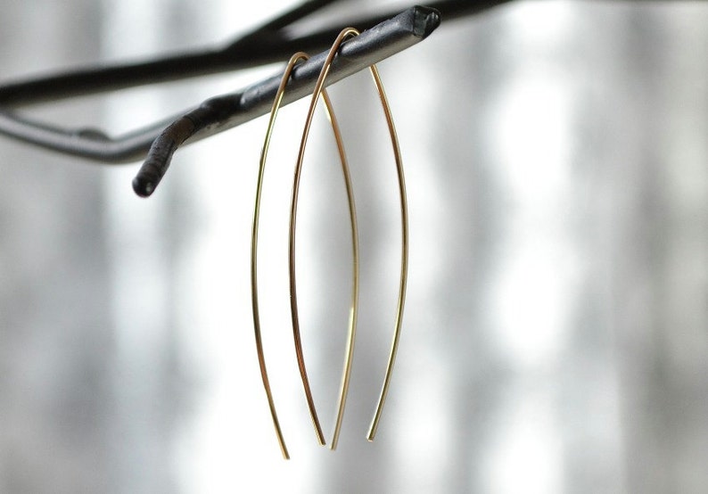 Gold Earring, Wishbone Earrings, Simple Gold Earrings, Threader Earring image 1