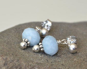 Aqua Marine Earrings, Dainty Earrings, March Birthstone Jewelry, Small Blue Earrings