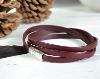 Leather Wrap Bracelet, Port Bracelet, Leather Wristlet Strap, Multiple Strand Wrap Bracelet