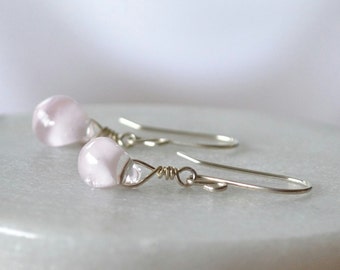 Soft Pink Earrings, Drop Earrings, Glass Bead Earrings, Teardrop Earrings, Gift for Girls