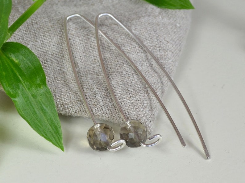 Smoky Quartz Earrings, Long Earrings, Sterling Silver Threader Earrings image 3