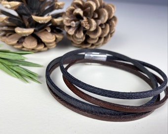 Blue Brown Leather Bracelet, Leather Wrist Strap, Two Tone Leather Bracelet