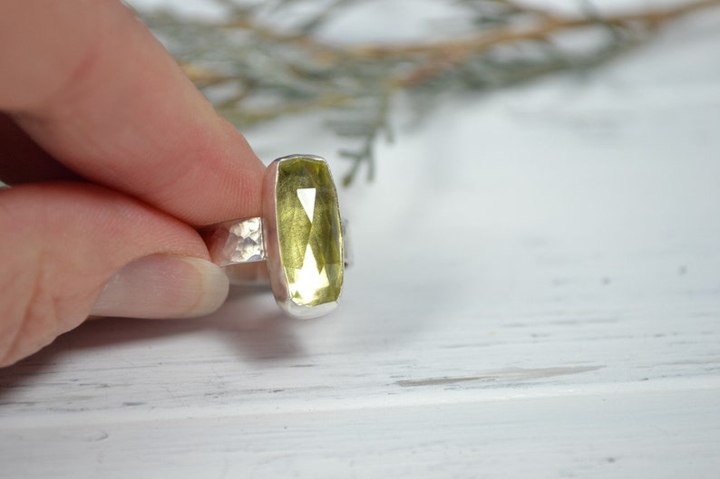 Handcrafted Ring Lemon Quartz Wide Band Ring Rectangle Gemstone Ring