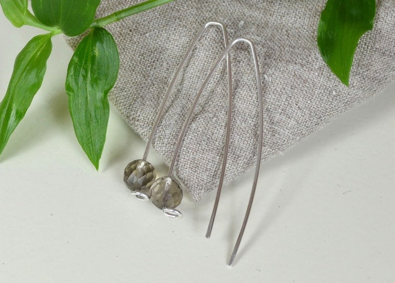 Smoky Quartz Earrings, Long Earrings, Sterling Silver Threader Earrings image 4