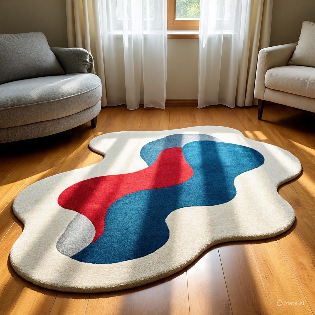 Abstract Red Blue Hand Tufted Rug,modern Irregular Shape Area Rug ...