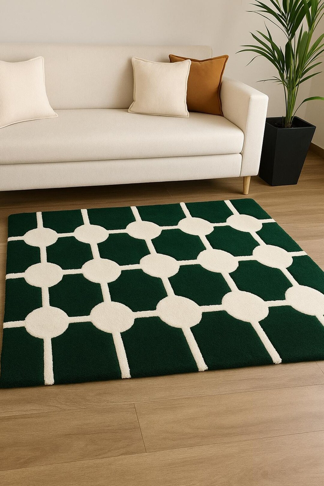 Green Geometric Rug, Hand Tufted Area Rug, Modern Trellis Pattern ...
