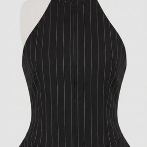 Pinstripe Suit Set, Two Piece Co ord, Womens Office Wear, Brown Vest Pants, 
Wide Leg Trousers, Halter Neck Top, Tailored Womens Suit, Business Casual, Dark Academia, Elegant Formal Wear, Cotton Blend Suit, Minimalist Clothing, Gift for Her