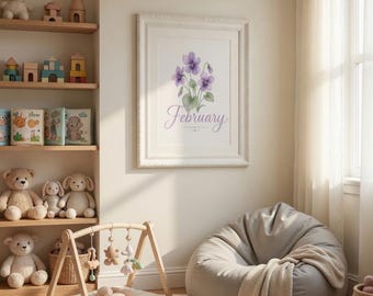 Violet aquarel februari geboorte bloem mat verticale posters | Babykamerdecoratie: