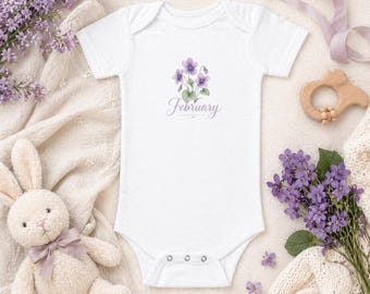 Violet februari geboortebloem babyromper met korte mouw | Bloemenromper februari geboortemaand
