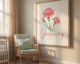 Januari-anjerkwekerijprint mat canvas uitgerekt 1,25"