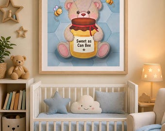 Sweet as Can Bee Bear-poster | Matte verticale poster, kunst aan de muur kinderkamer