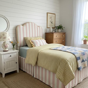 Linen Bed Skirt Rosy -  Hand Made