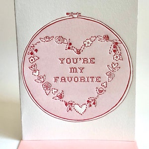 Kreuzstich Du bist mein Favorit | Letterpress Valentinstagskarte