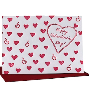 Hearts and Cherries | Classic Letterpress Valentine&#39;s Day Card