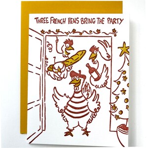 Trois poules françaises apportent la fête | Carte de vœux typographique
