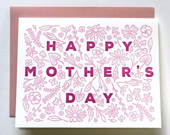 carte typographique de la fête des mères | Fleurs roses
