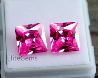 Coppia di zirconi sfaccettati certificati AAA, zirconi rosa chiaro, pietra preziosa cambogiana, forma quadrata, 9 mm, zirconi naturali per orecchini e creazione di gioielli.