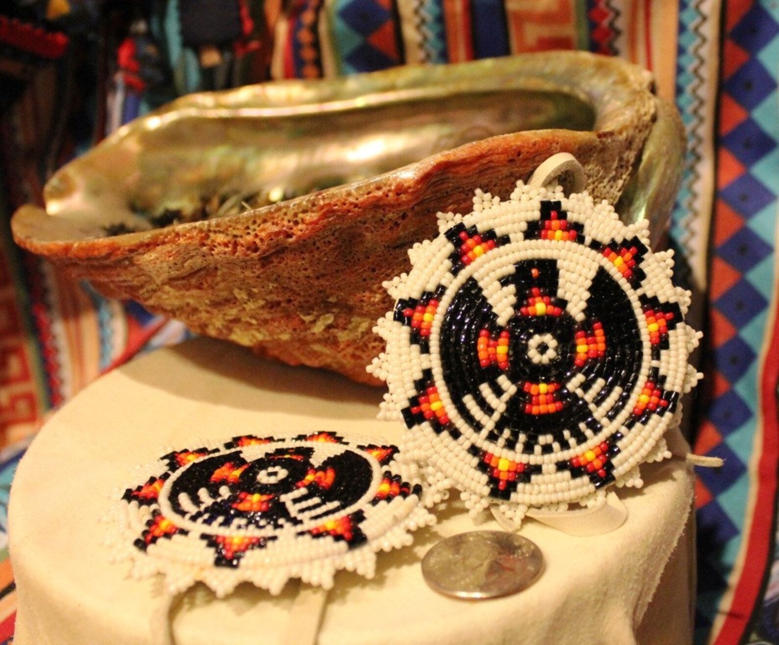 Native American beaded hair ties medallion thunderbird Etsy