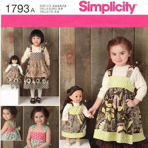 Sz 3 Thru 8 - Simplicity Pattern 1793 - Sarah Rose - Child&#39;s Dress, Ruffle Bottom Pants, Shorts and 18&quot; Doll Dress  - Simplicity Pattern