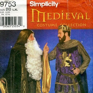 Sz  LG Thru XL - VTG Simplicity 9753 - Men's Medieval Renaissance Costume Collection - Tunic, Cape, Hood & Shin Guards - Simplicity Pattern